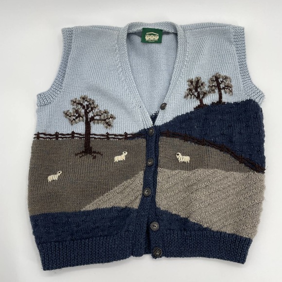Australian Woolshed Jackets & Blazers - Vintage AUSTRALIAN WOOLSHED Sweater Vest Knit Sheep Button Up Women's Large